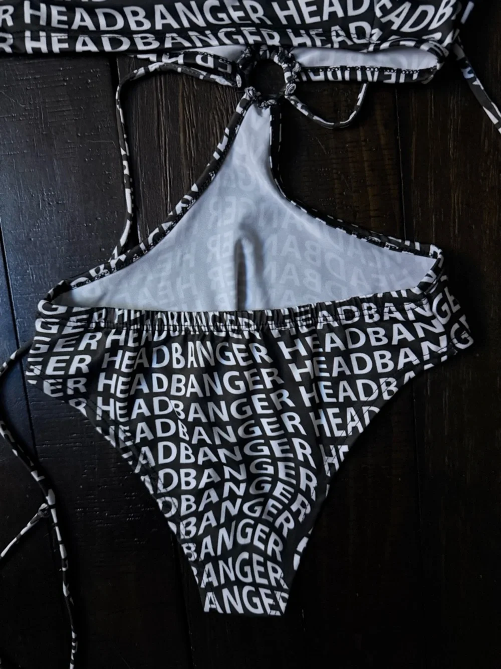 iHeartRaves “Headbanger” Cutout One-Piece Bodysuit / Swimsuit Black White - Picture 9 of 10